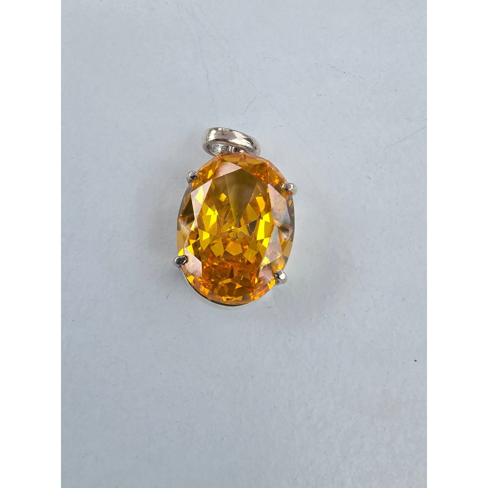 925 Sterling Silver Large Oval Yellow Citrine Stone Pendant Charm 0.34oz